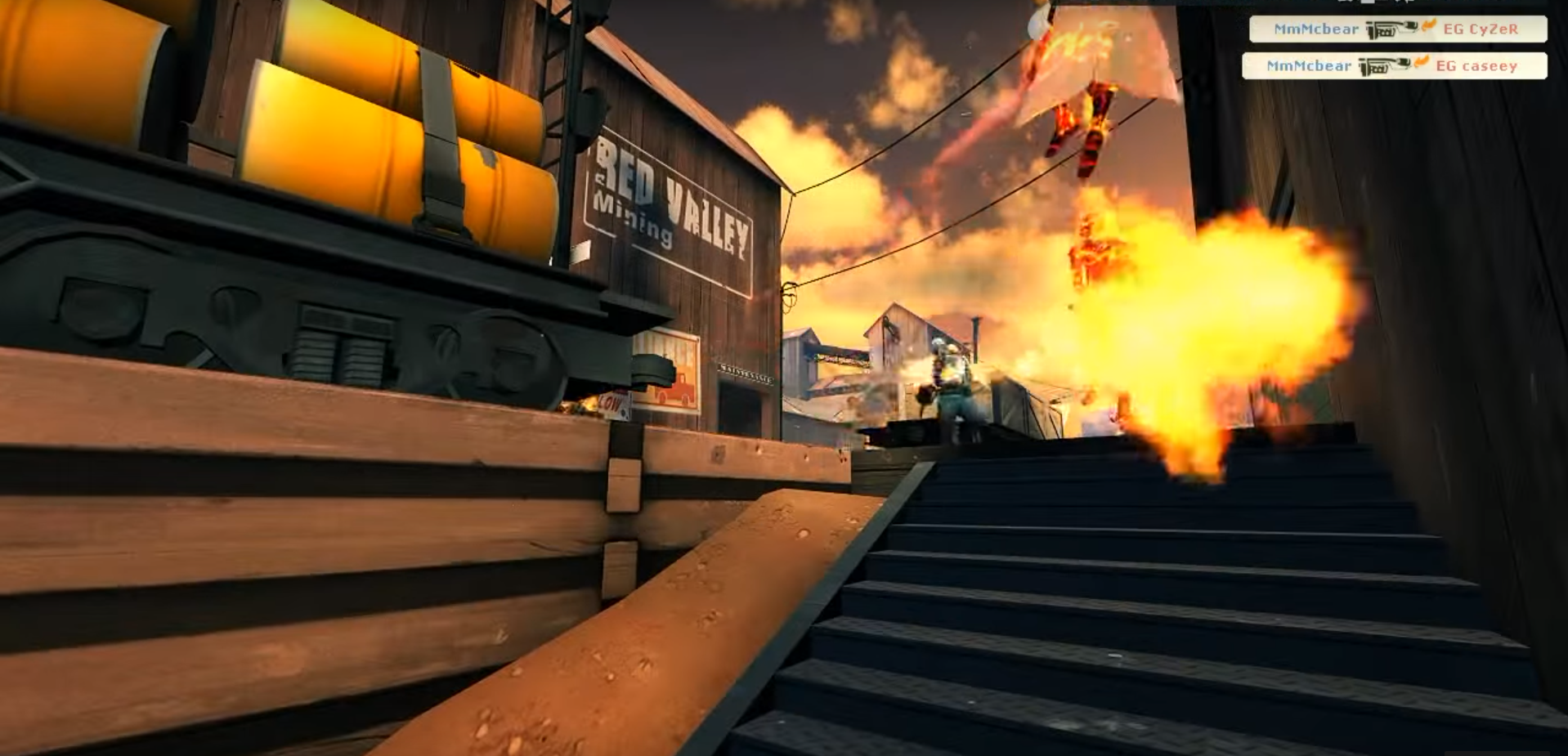 MmM roamer cbear on pyro flanking through shithouse against EG on mid (image taken from one of TF2's most phenomenal frag videos, Muscle Milk and Moolians)